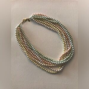 Vintage Joan Rivers Pastel Gold Tone Faux Pearl Multi-Layered Necklace 19.5”